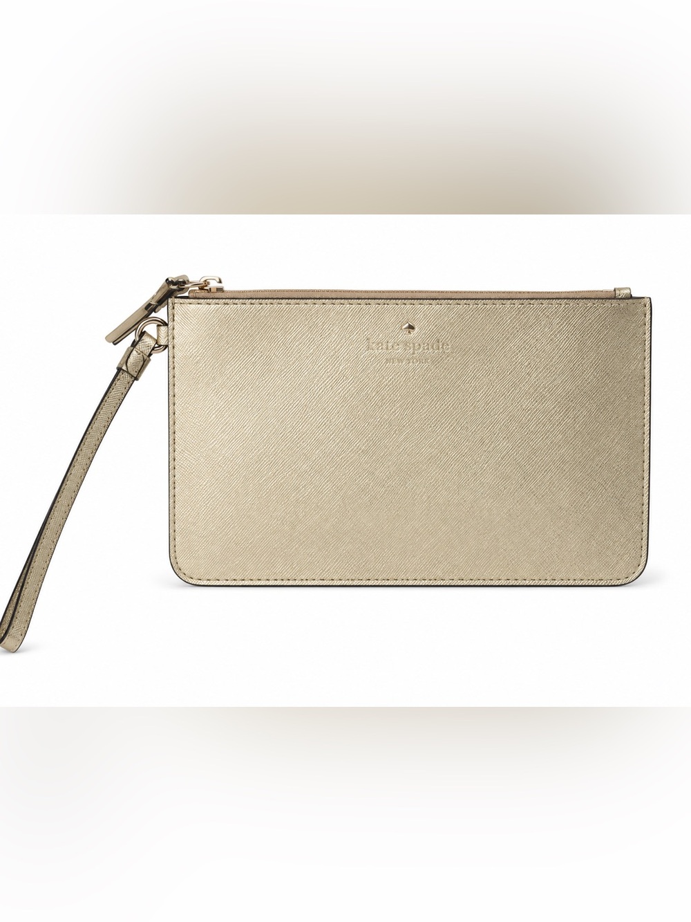Kate Spade Gold Saffiano Leather Wristlet Clutch Wallet Pouch Polka Dot Lining